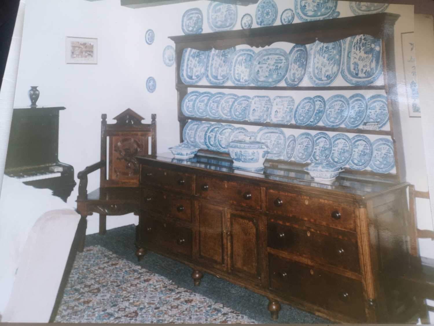 GEORGE III OAK & CROSS BANDED MAHOGANY LANCASHIRE DRESSER, circa 1800, shaped frieze, three shelf - Image 2 of 13