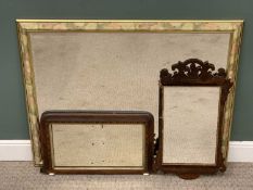 THREE VICTORIAN & LATER WALL MIRRORS, comprising Victorian inlaid walnut overmantel mirror, white