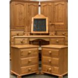 EIGHT PIECE MODERN PINE BEDROOM SUITE, comprising double wardrobe with twin base drawers, 192 (h)