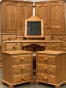 EIGHT PIECE MODERN PINE BEDROOM SUITE, comprising double wardrobe with twin base drawers, 192 (h)