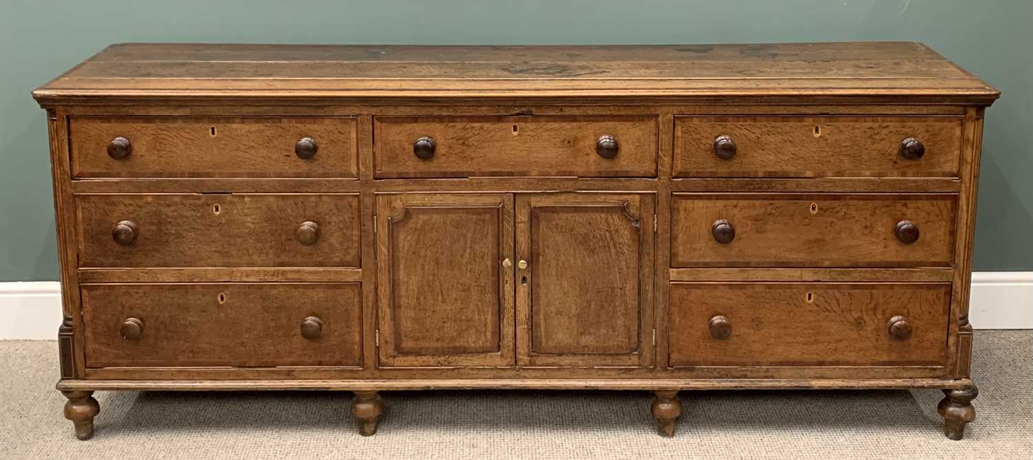 GEORGE III OAK & CROSS BANDED MAHOGANY LANCASHIRE DRESSER, circa 1800, shaped frieze, three shelf - Image 6 of 13