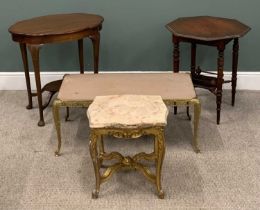 FOUR EDWARDIAN & LATER OCCASIONAL TABLES comprising mahogany two-tier, shaped top, fan knee