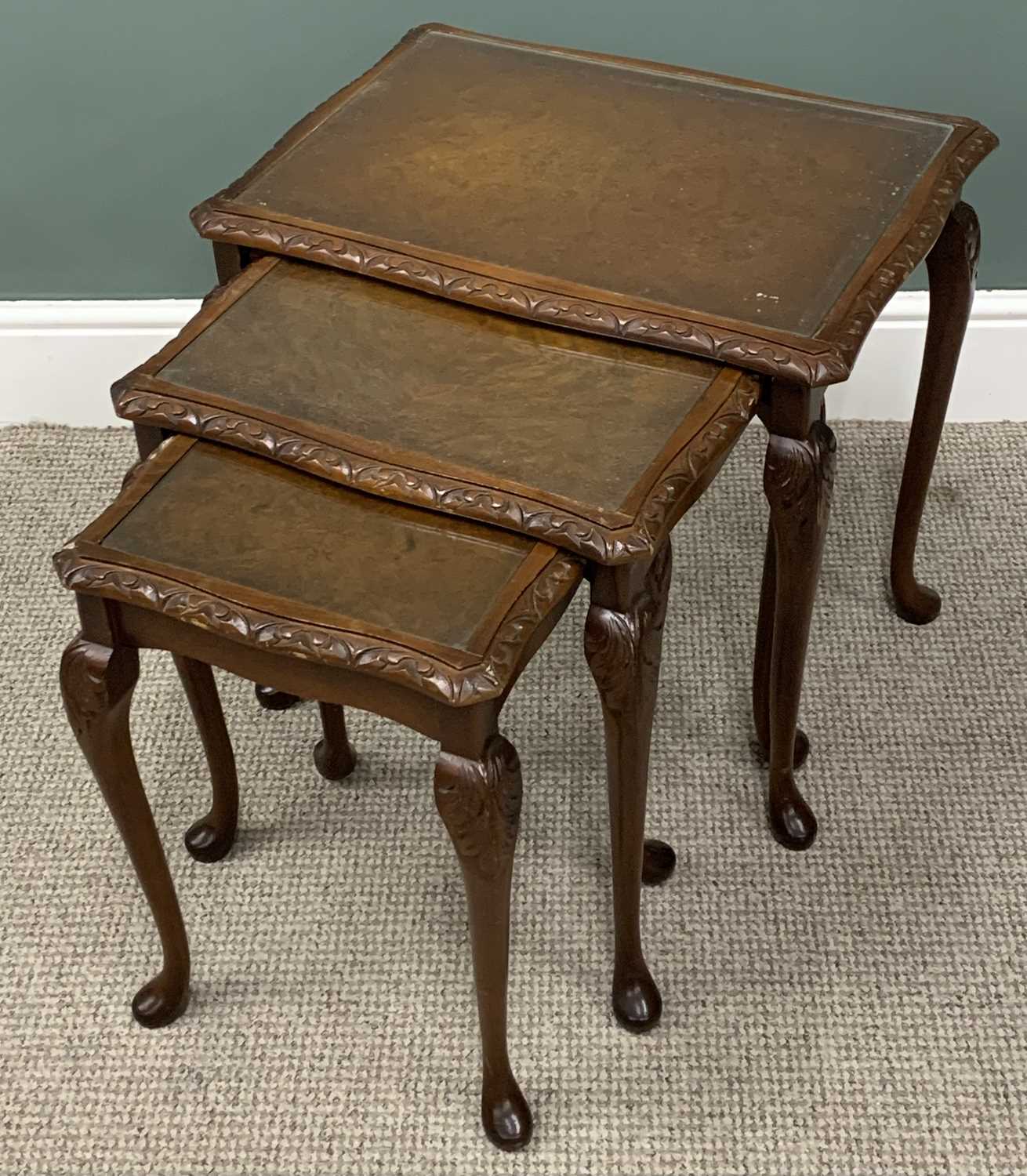 VARIOUS VINTAGE & REPRODUCTION OCCASIONAL FURNITURE comprising walnut nest of three glass top - Image 2 of 5
