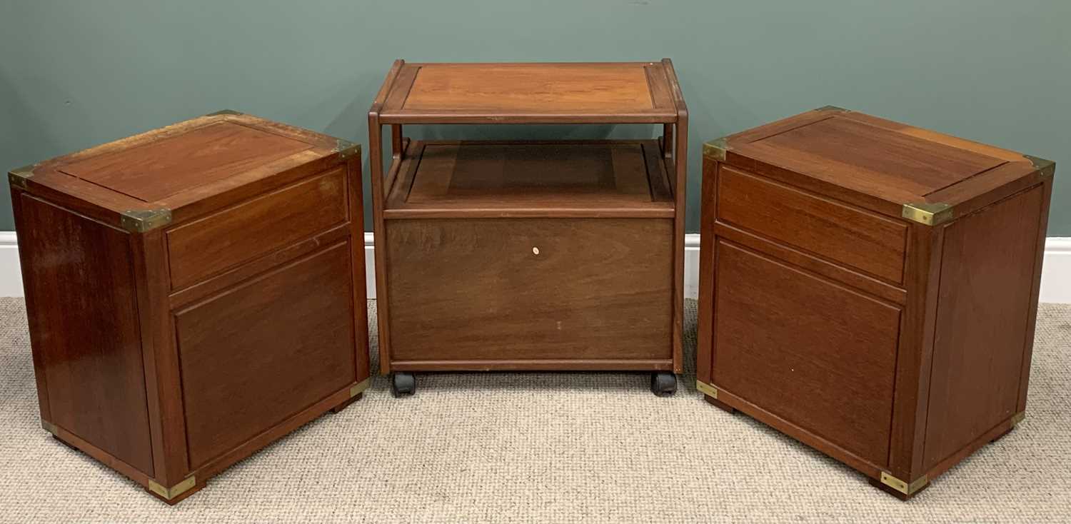THREE REPRODUCTION CHINESE HARDWOOD CABINETS, comprising pair single drawer two door bedside - Image 3 of 4