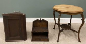 THREE ITEMS VINTAGE OCCASIONAL FURNITURE, comprising shaped top two-tier mahogany table circa