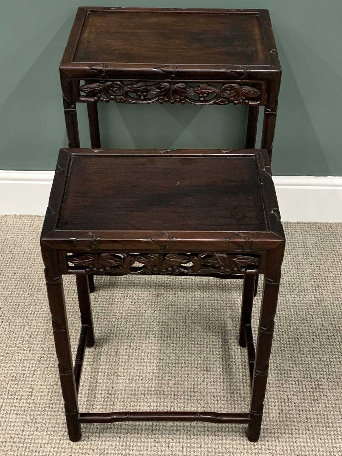 FOUR ORIENTAL TABLES, comprising pair Chinese carved hardwood, leaf and berry frieze detail, - Image 4 of 11