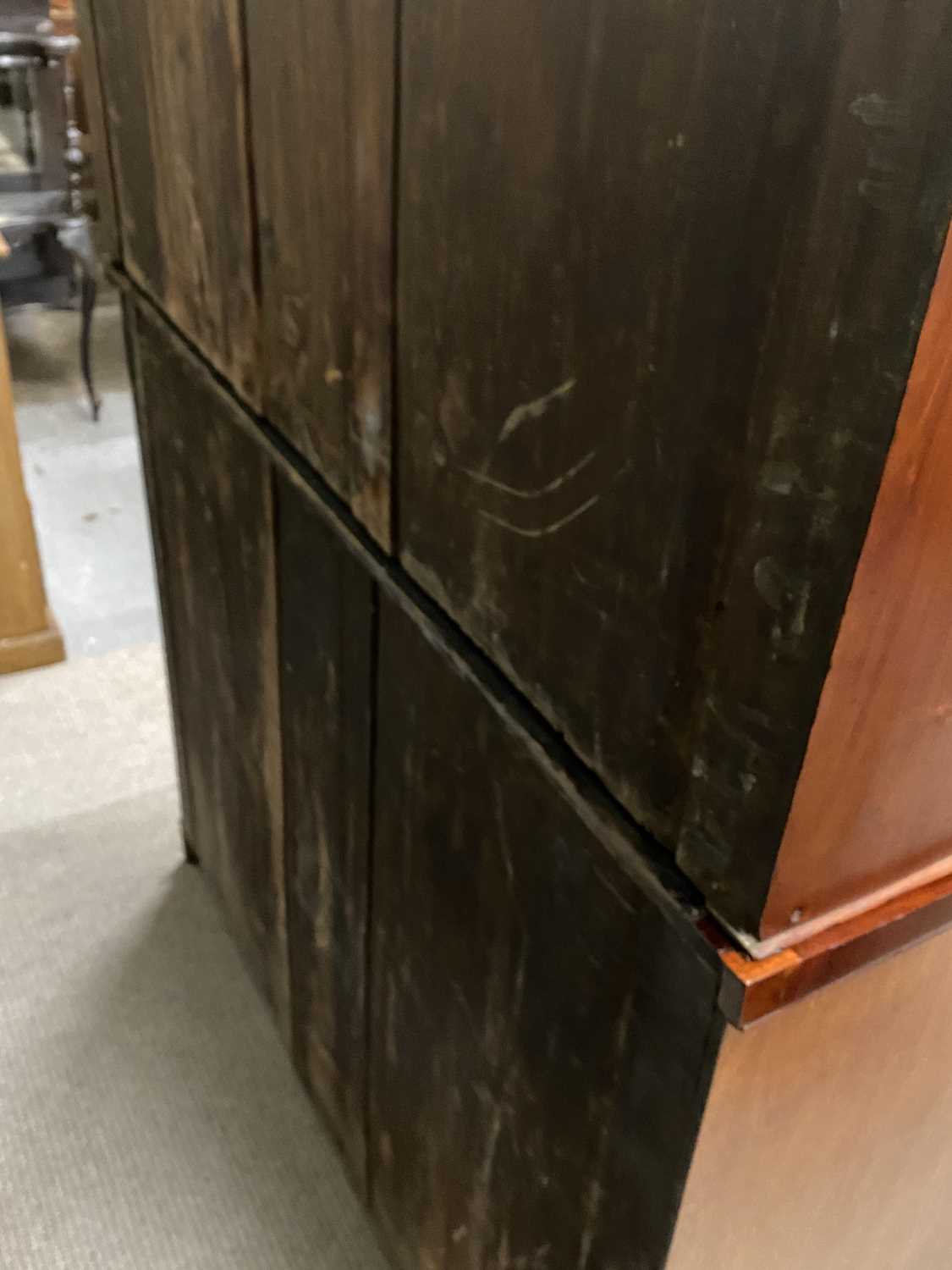 VICTORIAN MAHOGANY SECRETAIRE BOOKCASE, carved corbel details and upper door moulding, twin glazed - Image 4 of 5