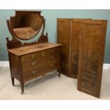 TWO ITEMS OF BEDROOM FURNITURE circa 1900, comprising four-fold oak dressing screen, pollard oak