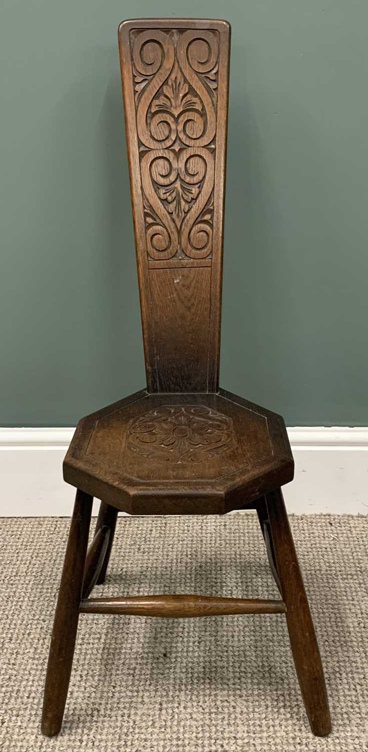 TWO ITEMS OF VINTAGE OCCASIONAL SEATING, comprising carved oak spinner's chair, turned supports - Image 2 of 3