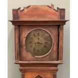 GOTHIC STYLE OAK LONGCASE CLOCK, 14 inch circular brass dial, Roman numerals, subsidiary seconds