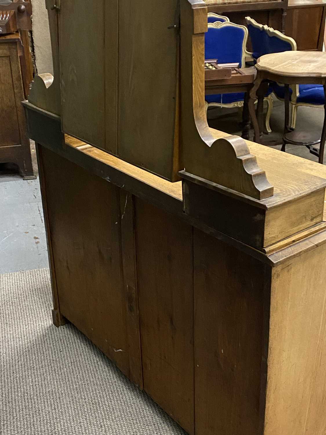 VICTORIAN BLONDE OAK MIRRORED DRESSING CHEST, shaped upper mirror and supports, two box drawers, - Image 3 of 3