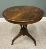 CIRCULAR TOP INLAID ROSEWOOD SIDE TABLE, circa 1900, floriate central roundel, triple urn shaped
