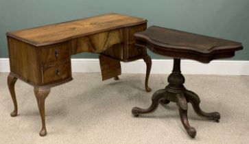 VICTORIAN FOLDOVER CARD TABLE, walnut later dressing table base (for restoration), serpentine top