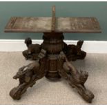 BLACK FOREST TYPE OAK TABLE BASE, substantial four footed carved column, three dogs and a stag