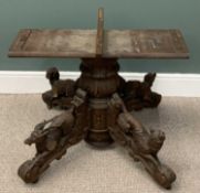 BLACK FOREST TYPE OAK TABLE BASE, substantial four footed carved column, three dogs and a stag