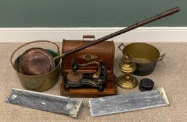 VARIOUS FURNISHING ITEMS to include a Victorian, probably 'Jones' hand crank sewing machine in