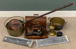 VARIOUS FURNISHING ITEMS to include a Victorian, probably 'Jones' hand crank sewing machine in