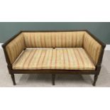 REGENCY MAHOGANY TWO SEATER SETTEE, classical stripe upholstery, loose lift seat pad, reeded top