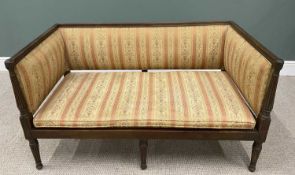 REGENCY MAHOGANY TWO SEATER SETTEE, classical stripe upholstery, loose lift seat pad, reeded top