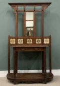 VICTORIAN OAK MIRRORED HALL STAND, tiled back detail, lift-up storage compartment, canted edge