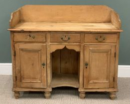 VICTORIAN STRIPPED PINE WASHSTAND, three quarter rail back, three frieze drawers, water jug/dog