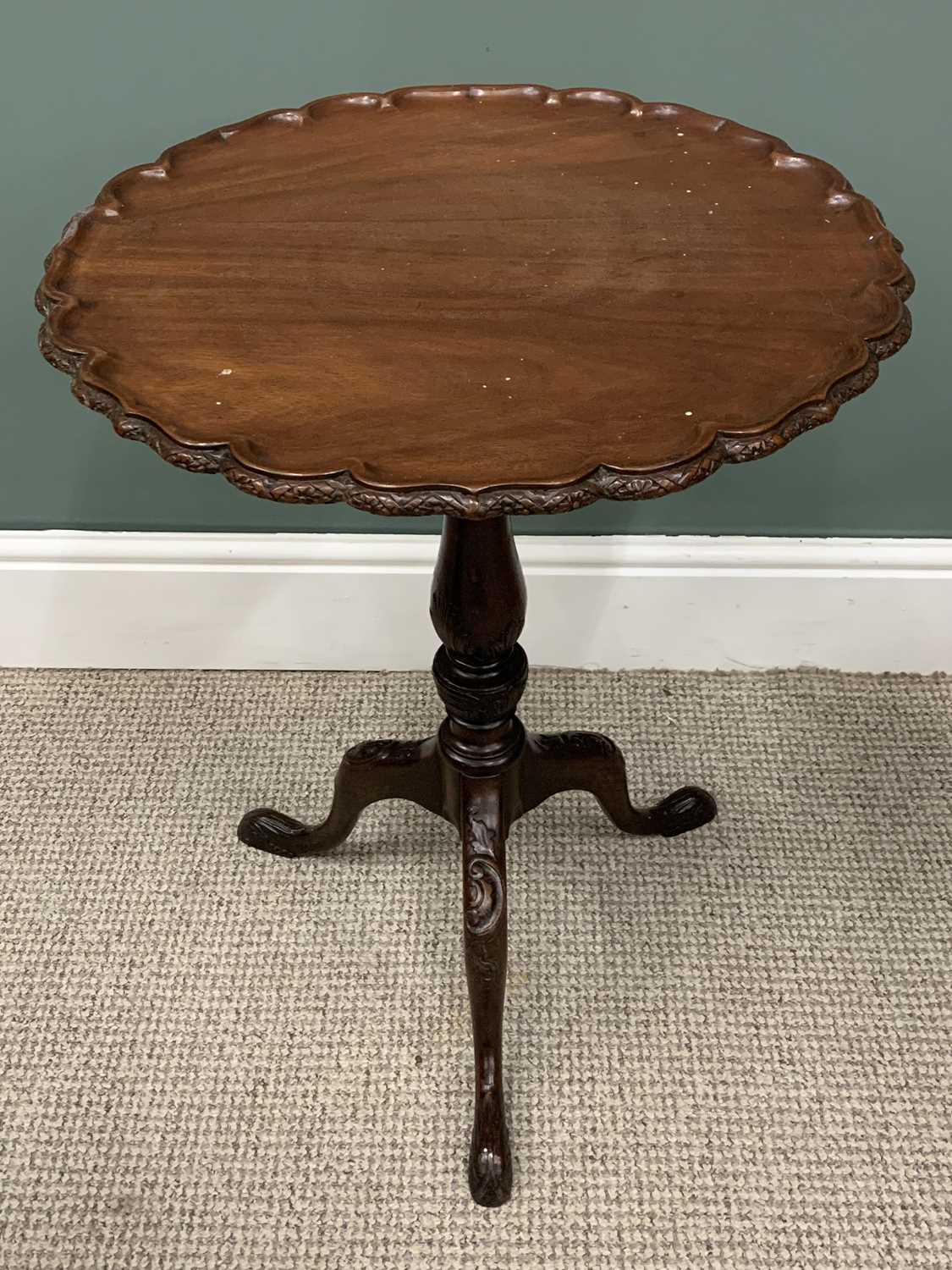 OCCASIONAL FURNITURE ITEMS comprising antique mahogany tilt-top tripod table, carved pie-crust - Image 2 of 5