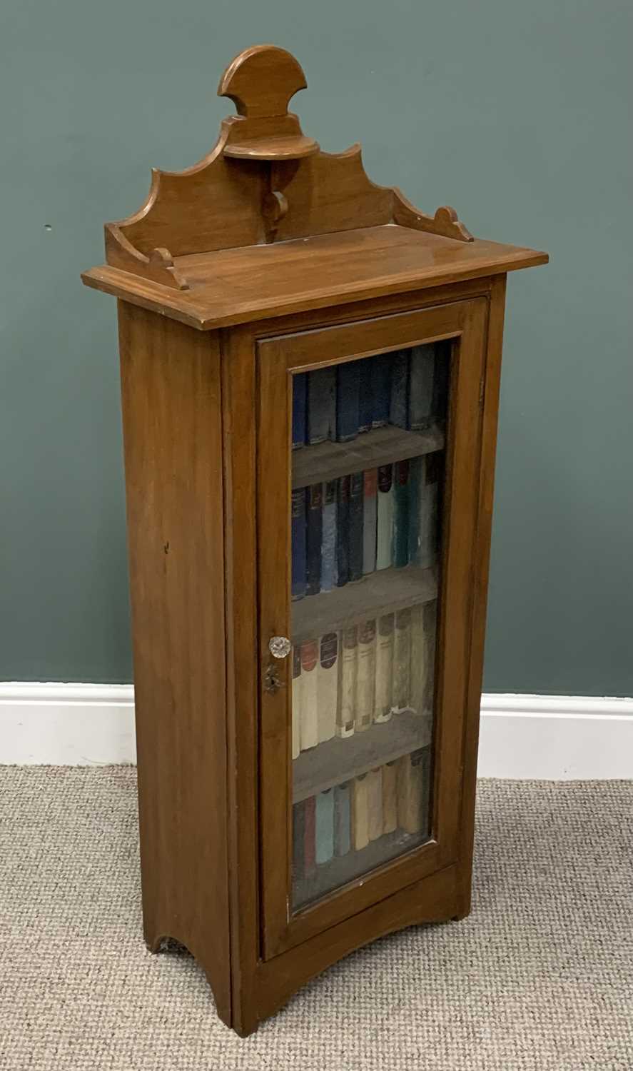 VINTAGE SATIN MAHOGANY CABINET BOOKCASE & CONTENTS, shaped upper three quarter rail with shelf, - Image 6 of 7