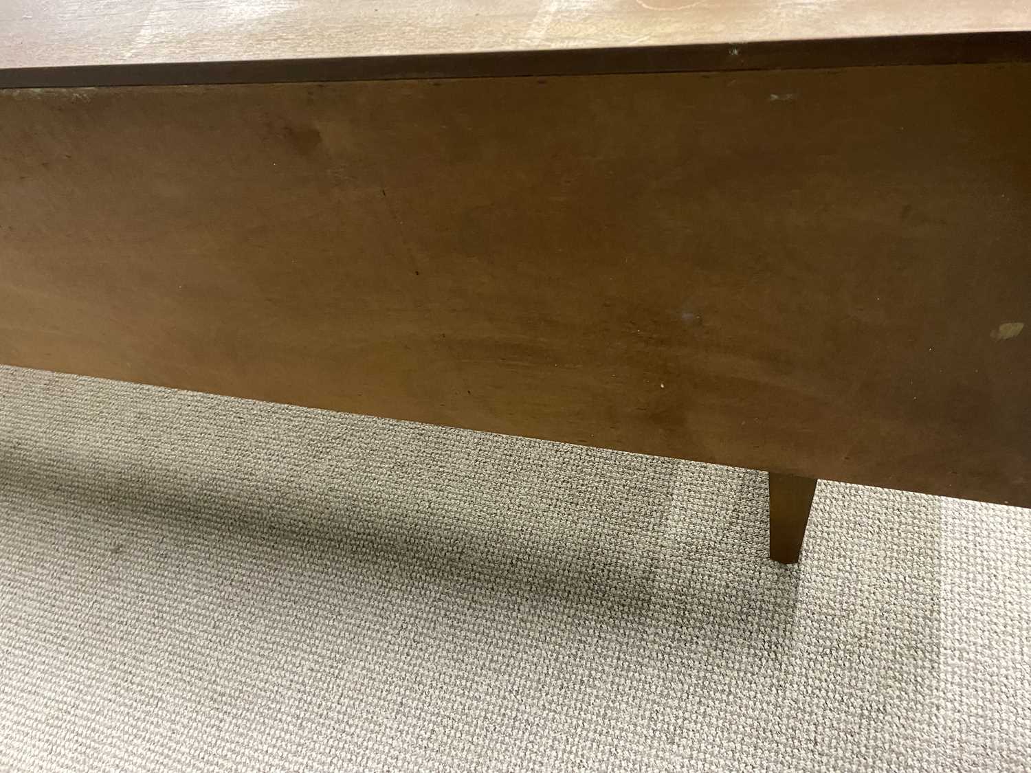 EON MID CENTURY TEAK LONG SIDEBOARD, three sliding cupboard doors, interior shelves, three opening - Image 3 of 3