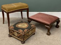 ANTIQUE & LATER FOOTSTOOLS (3), fabric covered box shaped footstool, bun feet, 20cms (h), 39cms (w),