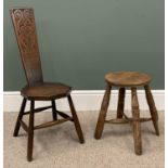 TWO ITEMS OF VINTAGE OCCASIONAL SEATING, comprising carved oak spinner's chair, turned supports