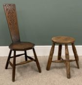 TWO ITEMS OF VINTAGE OCCASIONAL SEATING, comprising carved oak spinner's chair, turned supports
