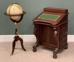 TWO ITEMS REPRODUCTION STUDY FURNITURE, comprising mahogany Davenport, lidded upper box, gilt tooled