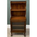 REPRODUCTION MAHOGANY BOOKCASE CABINET, carved three quarter top rail, three open shelves, shaped
