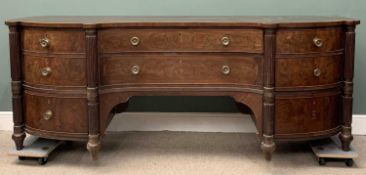 LARGE REGENCY MAHOGANY SIDEBOARD, shaped top, two concave central drawers, outer bow front