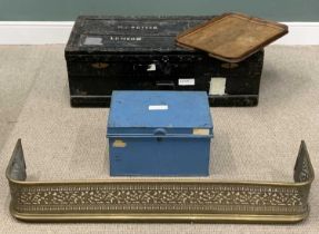MIXED ANTIQUE/VINTAGE FURNISHINGS comprising wooden lidded trunk, iron banded, side carry handles,