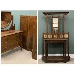 TWO ITEMS OF BEDROOM FURNITURE circa 1900, comprising four-fold oak dressing screen, pollard oak