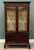 CHIPPENDALE STYLE MAHOGANY DISPLAY CABINET circa 1920, arched frieze detail, twin glazed shield