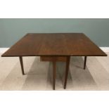 LARGE ANTIQUE MAHOGANY GATELEG DINING TABLE, long-leaf twin flap, square tapering supports, 72.