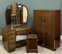 ART DECO BEDROOM & OTHER HOUSEHOLD FURNITURE, comprising oak two door compactum style small