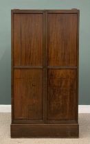 VICTORIAN MAHOGANY HALL CUPBOARD, slim depth, two twin panel doors, interior shelves, substantial