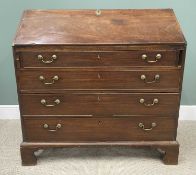 GEORGE III MAHOGANY BUREAU, sloped fall, gilt tooled leather interior writing surface, fitted