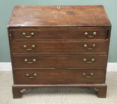 GEORGE III MAHOGANY BUREAU, sloped fall, gilt tooled leather interior writing surface, fitted