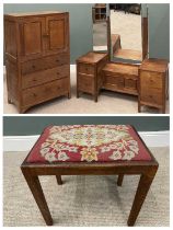 THREE PIECE VINTAGE OAK BEDROOM SUITE comprising tallboy, twin upper doors, three drawers, turned