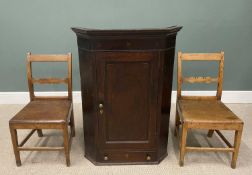 THREE ITEMS ANTIQUE OAK FURNITURE comprising wall hanging corner cupboard, inlaid star and fan
