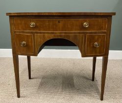 VINTAGE MAHOGANY KNEEHOLE WRITING DESK, bow fronted, single frieze drawer, twin lower drawers,