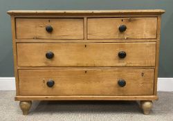 VICTORIAN STRIPPED PINE CHEST, two short, two long drawers, turned wooden knobs, substantial bun