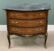 EMPIRE STYLE REPRODUCTION SERPENTINE MARBLE TOP CHEST, shaped grey marble top, three crossbanded