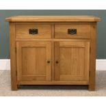 MODERN OAK SIDEBOARD, two drawers, two cupboard doors, stylish pull handles and knobs, cleated end