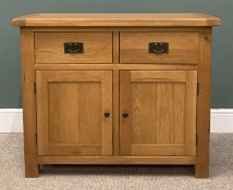 MODERN OAK SIDEBOARD, two drawers, two cupboard doors, stylish pull handles and knobs, cleated end