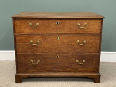 ANTIQUE OAK THREE DRAWER CHEST circa 1840, moulded edge top, pine lined drawers, brass